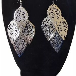 Silver plated leaf Dangle earring light weight long party wear earring